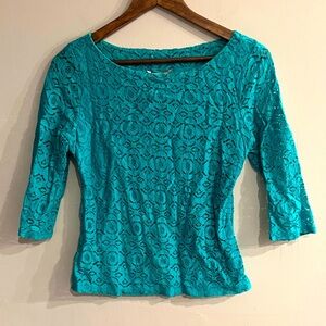 BANANA REPUBLIC Women's Turquoise Lace Long Sleeve Top Size 6